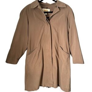 Talbots Petites long trench coat removable lining hidden buttons tan size 10